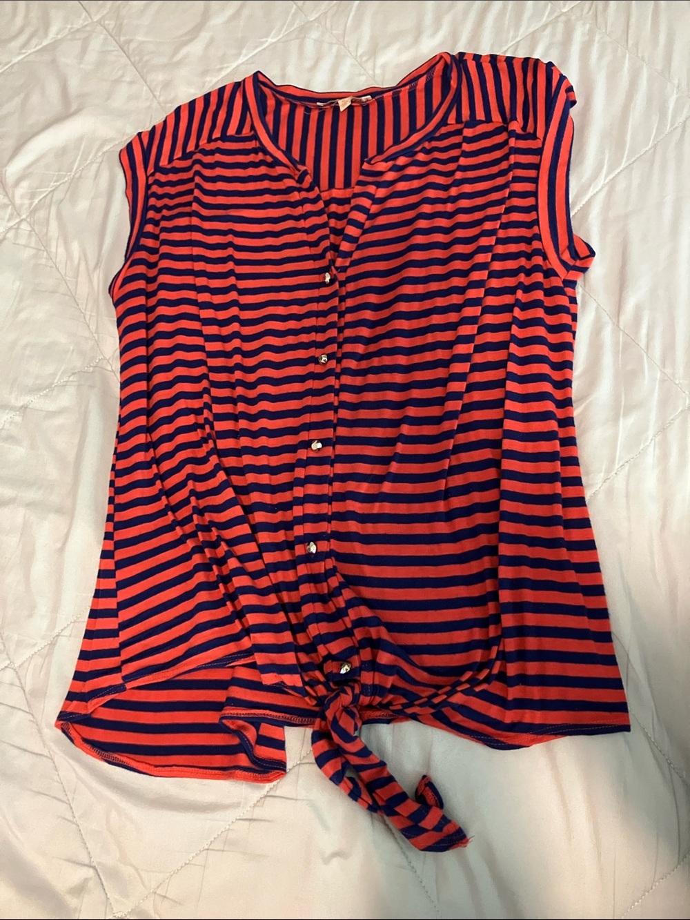 Gibson Latimer Sleeveless Striped Tie-Front Top - Red & Blue